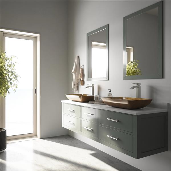 VIGO Glass&nbsp;15-in W x&nbsp;22-in L Rectangle Copper Vessel Bathroom Sink with Duris Faucet/Drain - Brushed Nickel