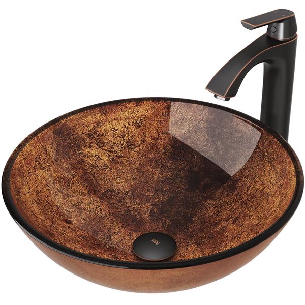 VIGO Glass Vessel Bathroom Sink with Faucet - Rubebd Bronze
