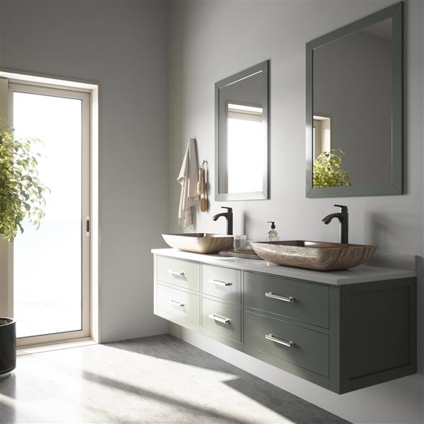 VIGO Glass&nbsp;15-in W x&nbsp;23-in L Rectangle Brown Vessel Bathroom Sink with Linus Faucet/Drain - Antique Rubbed Bronze