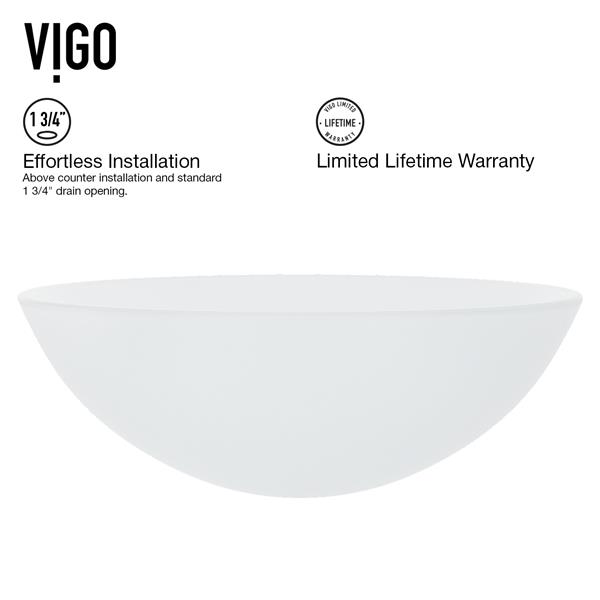 VIGO Glass&nbsp;17-in dia. White Round Vessel Bathroom Sink with Dior Faucet/Drain - Brushed Nickel