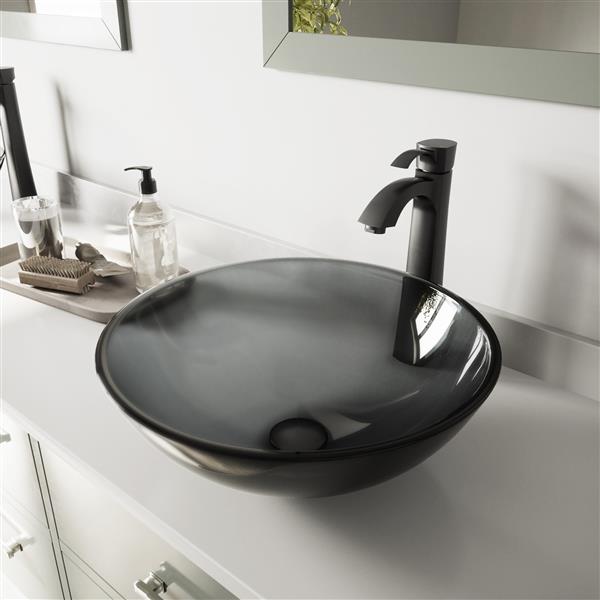 Vigo Glass Vessel Bathroom Sink With Faucet Rubbed Bronze Vgt462