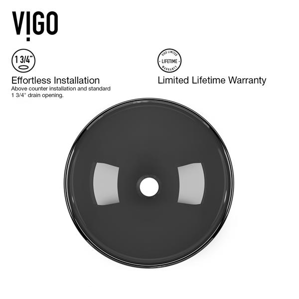 VIGO Glass&nbsp;17-in dia. Black Round Vessel Bathroom Sink with Duris Faucet/Drain - Matte Black