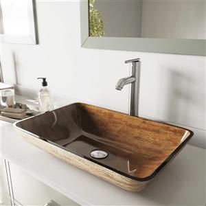 VIGO Glass Vessel Bathroom Sink with Faucet - 22-in - Bronze