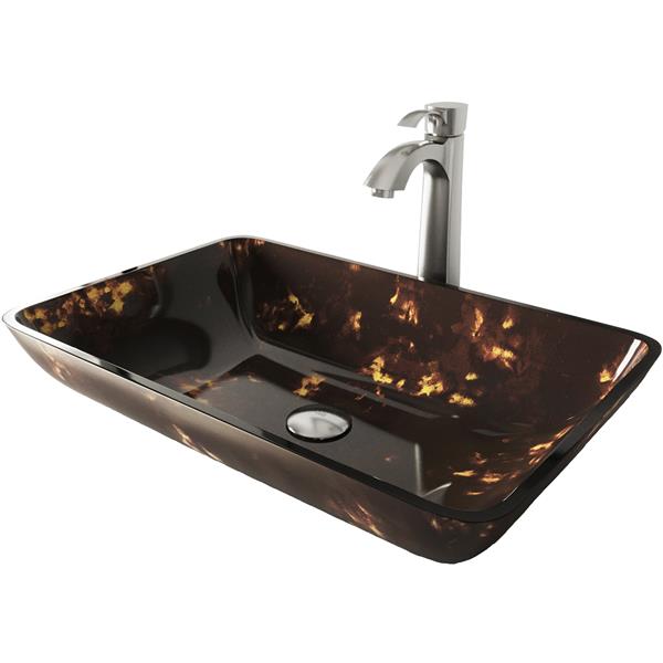 VIGO Glass Vessel Bathroom Sink with Faucet - Rubbed Bronze