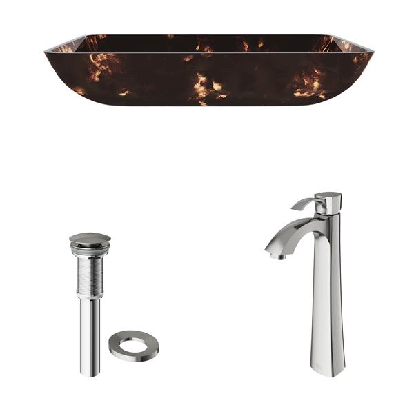 VIGO Glass Vessel Bathroom Sink with Faucet - Rubbed Bronze