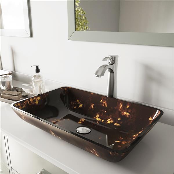 VIGO Glass Vessel Bathroom Sink with Faucet - Rubbed Bronze