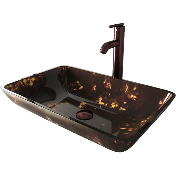 Vasque et robinet de salle de bain en verre Vigo(MD), bronze