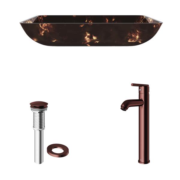 Vasque et robinet de salle de bain en verre Vigo(MD), bronze