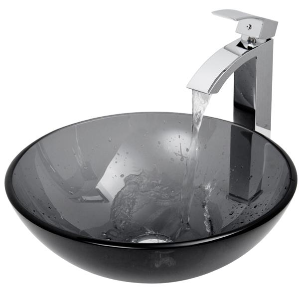 VIGO Glass Vessel Bathroom Sink with Faucet - Chrome