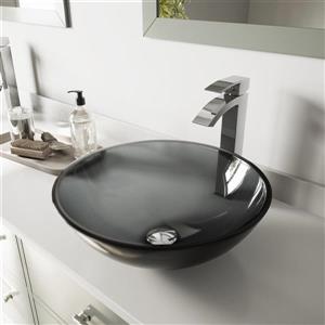 VIGO Glass Vessel Bathroom Sink with Faucet - Chrome