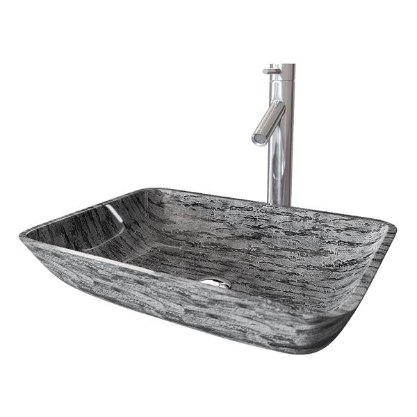 VIGO Glass&nbsp;13-in W x&nbsp;18-in L&nbsp;Titanium Rectangle Vessel Bathroom Sink with Dior Faucet and Pop-Up Drain - Brushed Nickel
