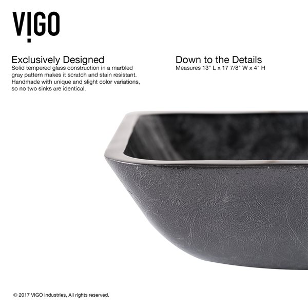 VIGO Glass&nbsp;13-in W x&nbsp;18-in L&nbsp;Onyx Rectangle Vessel Bathroom Sink with Niko Faucet and Pop-Up Drain - Chrome