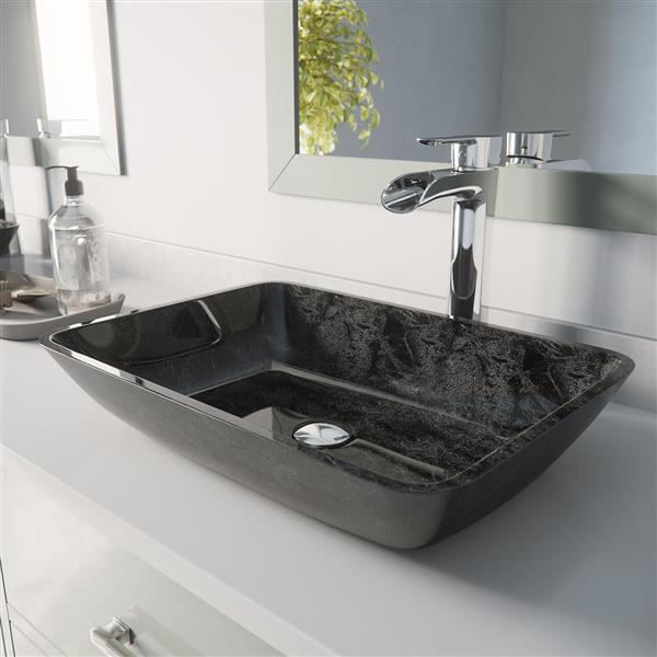 Vasque et robinet de salle de bain en verre Vigo(MD), chrome