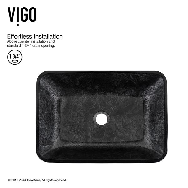 VIGO Glass&nbsp;13-in W x&nbsp;18-in L&nbsp;Onyx Rectangle Vessel Bathroom Sink with Linus Faucet and Pop-Up Drain - Brushed Nickel
