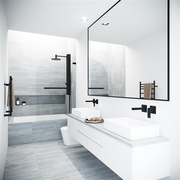 VIGO Orion&nbsp;34-in W x&nbsp;58-in H Frameless Matte Black Hinged Tub Door with Clear Glass and Handle