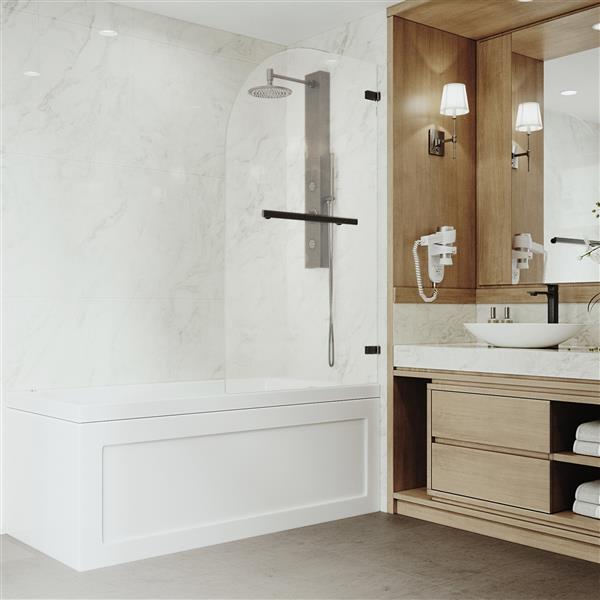 VIGO Orion&nbsp;34-in W x&nbsp;58-in H Frameless Matte Black Hinged Tub Door with Clear Glass and Handle