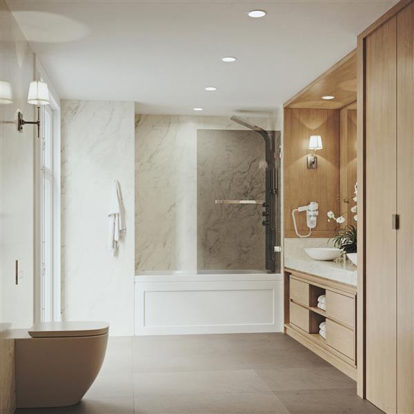VIGO Rialto&nbsp;34-in W x&nbsp;58-in H Frameless Stainless Steel Hinged Tub Door with Clear Glass and Handle