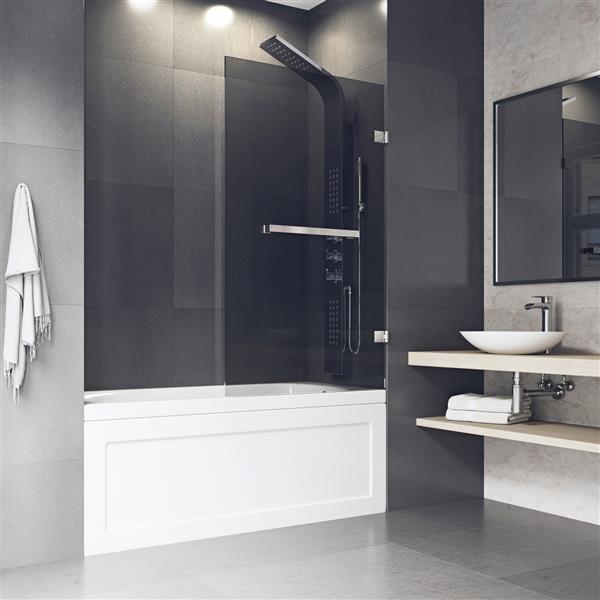VIGO Rialto&nbsp;34-in W x&nbsp;58-in H Frameless Stainless Steel Hinged Tub Door with Clear Glass and Handle