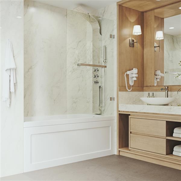 Rialto 34-In W X 58-In H Frameless Stainless Steel Hinged Tub Door With Clear Glass And Handle