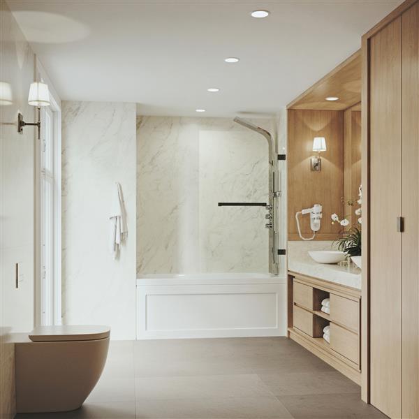 VIGO Rialto&nbsp;34-in W x&nbsp;57-in H Frameless Antique Rubbed Bronze Hinged Tub Door with Clear Glass and Handle