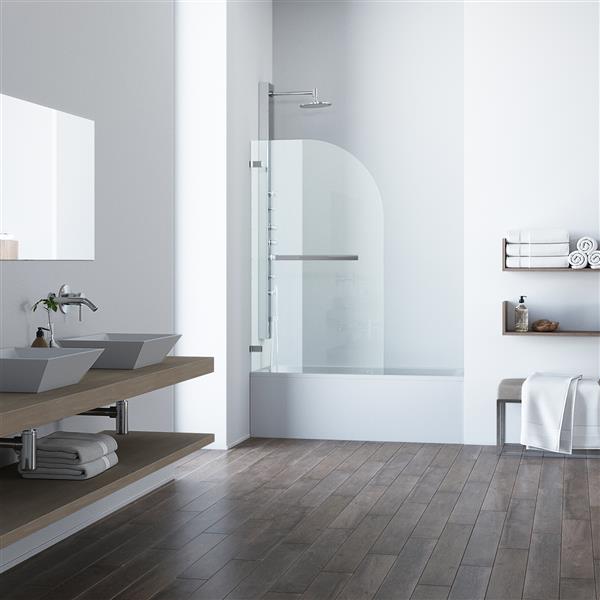 VIGO Orion&nbsp;34-in W x&nbsp;58-in H Frameless Chrome Hinged Tub Door with Clear Glass and Handle
