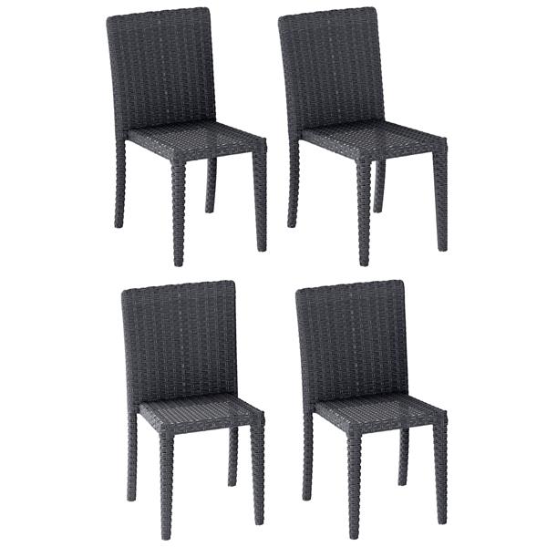 Corliving Rattan Wicker Dining Chairs, Charcoal Dining Chairs Set Of 4