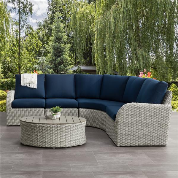 Corliving Curved Sectional Patio Set Blended Grey Navy Blue 5pc Pcl 260 Z14 Rona