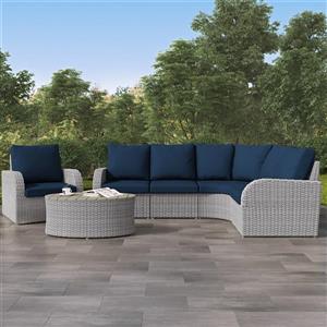 Ensemble patios sectionnel incurvé, gris foncé/marine, 6 mcx