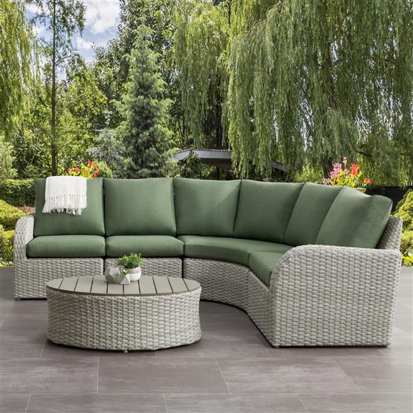 Corliving Curved Sectional Patio Set Blended Grey Sage Green 5pc Pcl 250 Z14 Rona - Round Sectional Patio Table