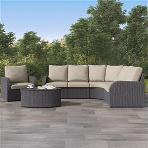 CorLiving Curved Sectional Patio Set, Charcoal Grey / Grey - 6pc