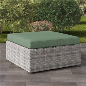 Ottoman pour patio en osier de résine, gris et vert, 32"x32"