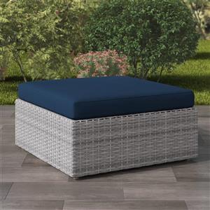 Ottoman pour patio en osier de résine, griset bleu, 32"x32"