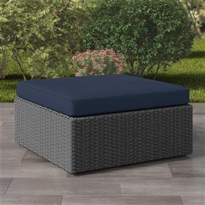 Ottoman pour patio en osier de résine, charbon et bleu, 32"