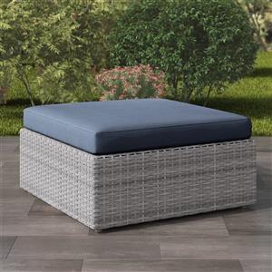 Ottoman pour patio en osier de résine, gris / bleu pâle, 32"
