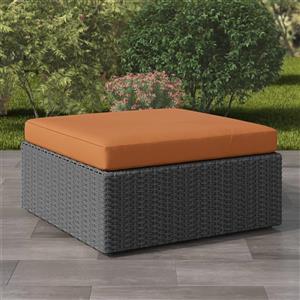 Ottoman pour patio en osier de résine, charbon / Orange, 32"