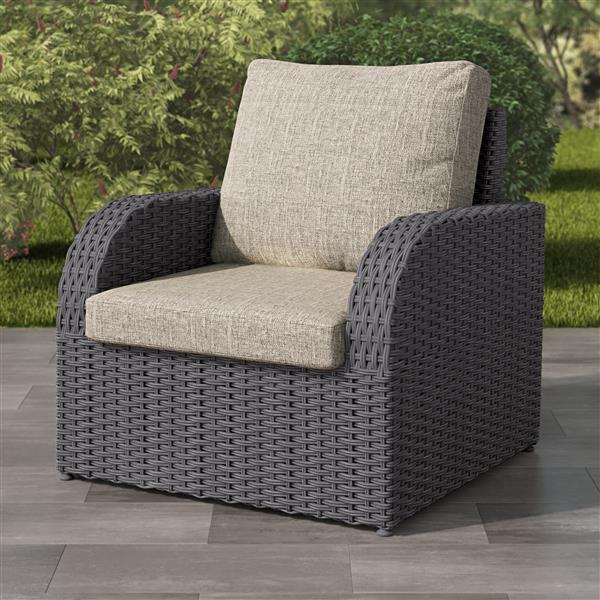 Corliving Charcoal Grey Resin Wicker Patio Chair Grey Cushions 32 Pcl 210 C Rona