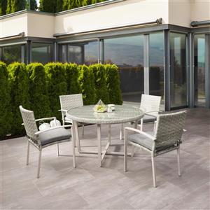 CorLiving Rattan Patio Dining Set - Grey Cushions/Blended Grey - 5 pc