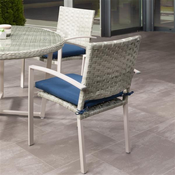 Corliving Rattan Patio Dining Chairs Grey Blue Cushions Set Of 4 Pcl 194 C Rona - Grey Rattan Garden Furniture With Blue Cushions