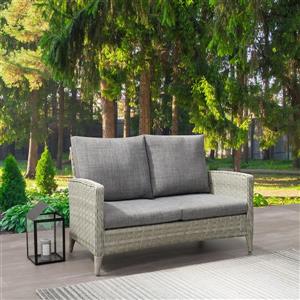 CorLiving Rattan Patio Loveseat - Blended Grey /Grey Cushions - 53"