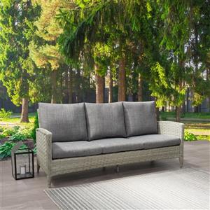 CorLiving Rattan Patio Sofa - Blended Grey / Grey Cushions - 3 places