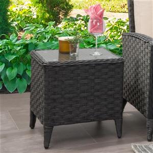 CorLiving Rattan Square Patio End Table with Glass Table Top - 18"x18"