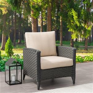 CorLiving Wicker Patio Chair, Charcoal Grey / Beige Cushions - 29"