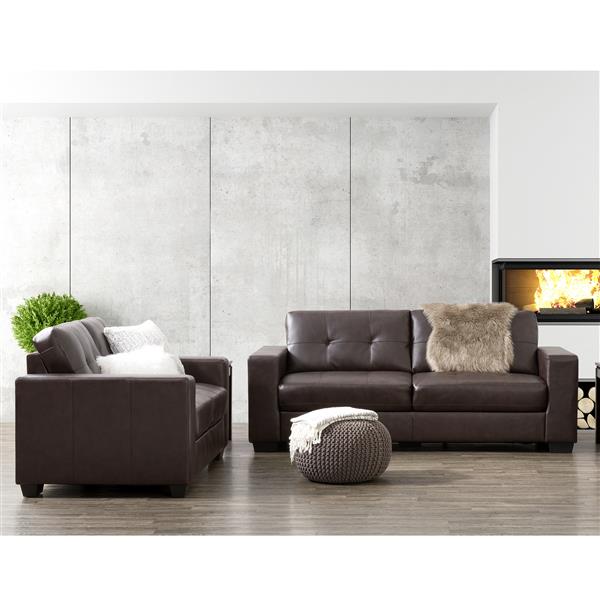 Corliving Tufted Bonded Leather Sofa, Chocolate Brown Leather Sofa