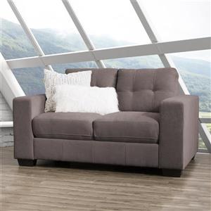 Petit canapé en tissu avec assise et dossier capitonné, gris