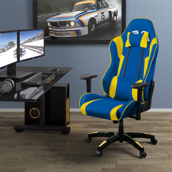 blue and gold gaming chair