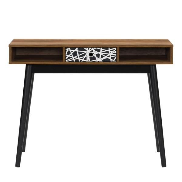 Bureau console tiroir et cubes rangement, brun et noir, 39 po