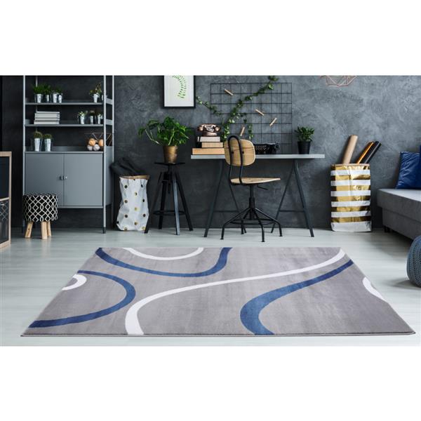 Tapis turque rectangulaire, 8 pi x 11 pi, bleu/gris