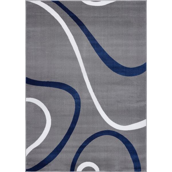 Tapis turque rectangulaire, 8 pi x 11 pi, bleu/gris