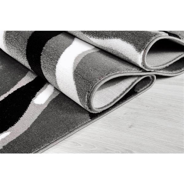 Tapis abstrait moderne «Calvin», 7 pi x 10 pi, gris/noir