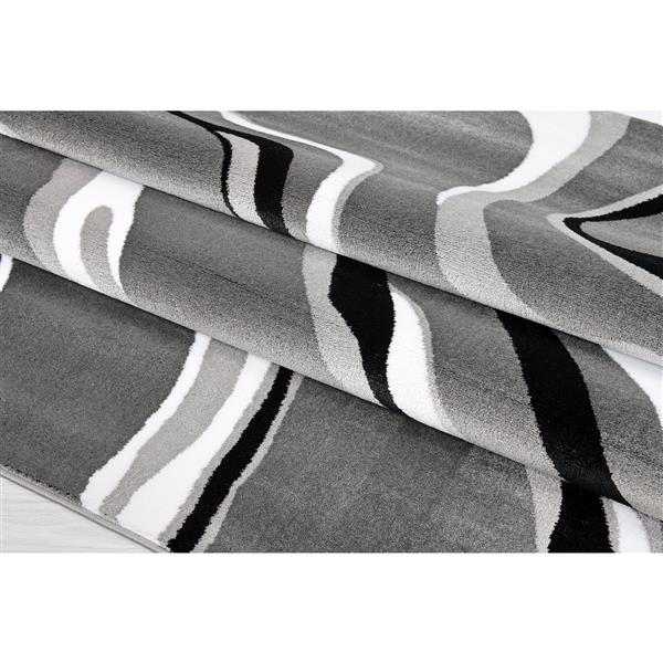 Tapis abstrait moderne «Calvin», 7 pi x 10 pi, gris/noir